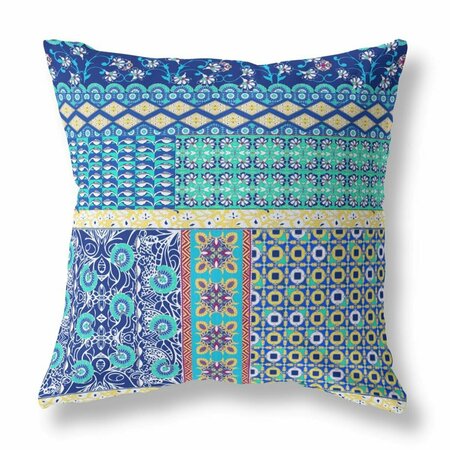 PALACEDESIGNS 16 in. Patch Indoor Outdoor Throw Pillow Navy Blue & Yellow PA3681486